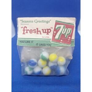 Vintage 7Up Promotional Marbles w/ Original Header Bag 1940s